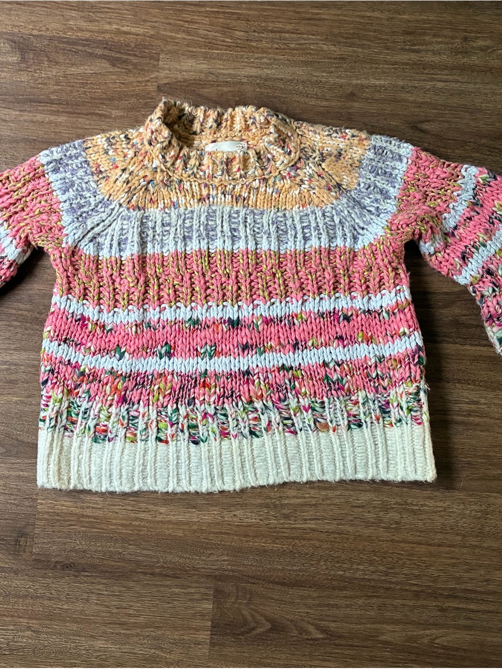 Anthropologie Multicolor Chunky Knit Crewneck Sweater - Pink, Cream & Yellow